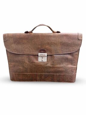 Vintage ETRO Milano Paisley Leather Briefcase – Brown Satchel Laptop Bag
